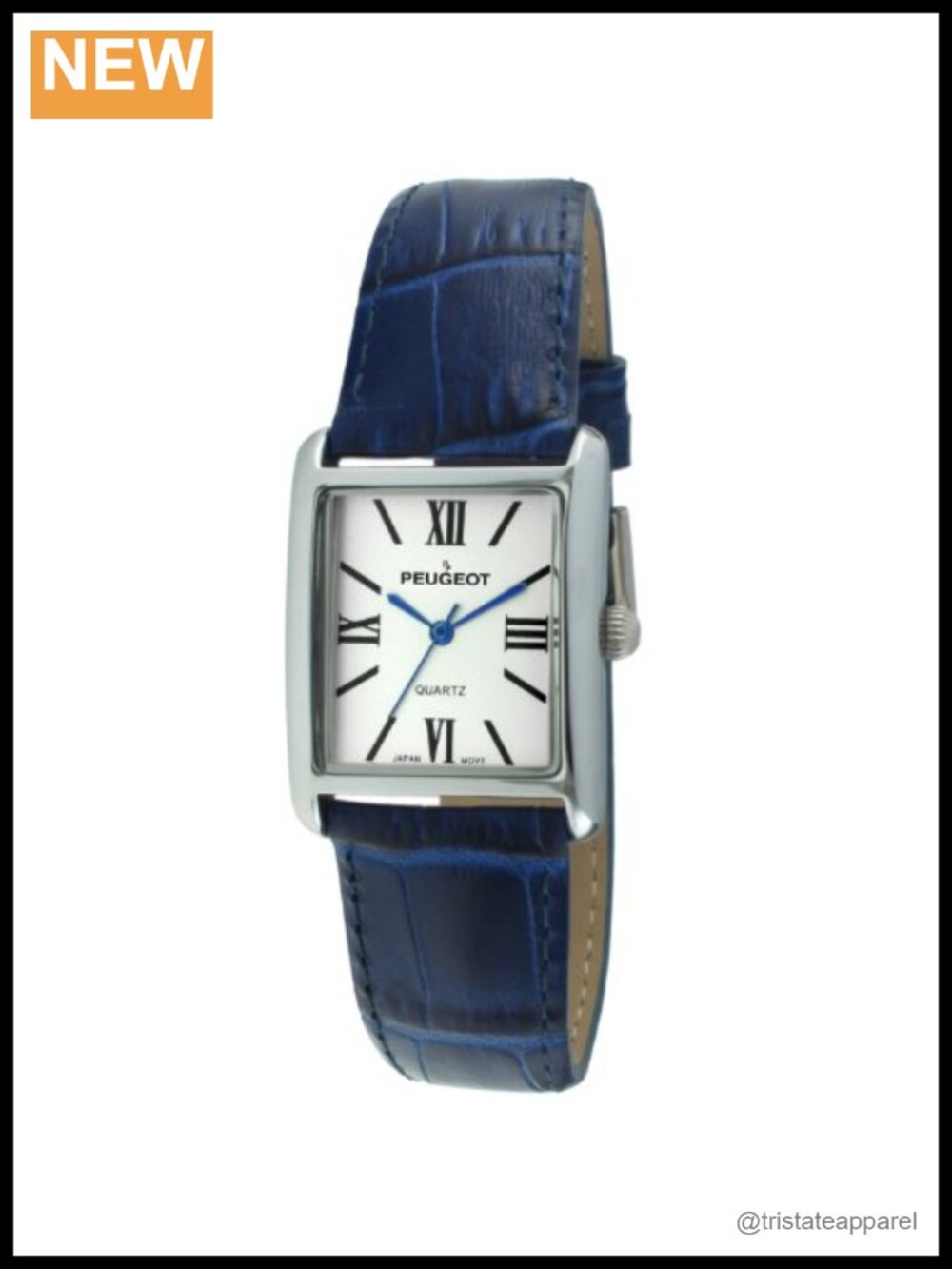 Tank Leather Dress Watch Roman Numeral Dial Blue Hands Gold Plated